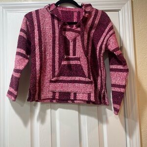 Girls’ Striped Pink Mexican Baja Hooded Poncho Sz S